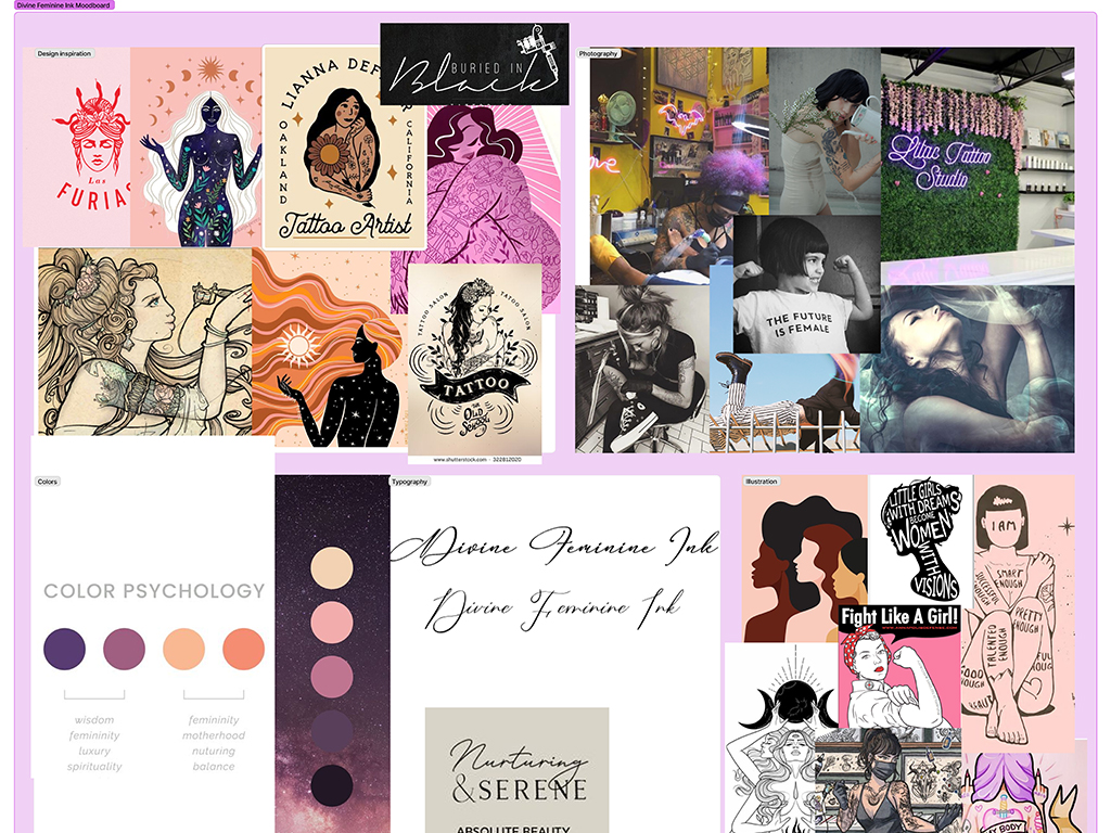 A moodboard for a tattoo shop branding project designed in Figma