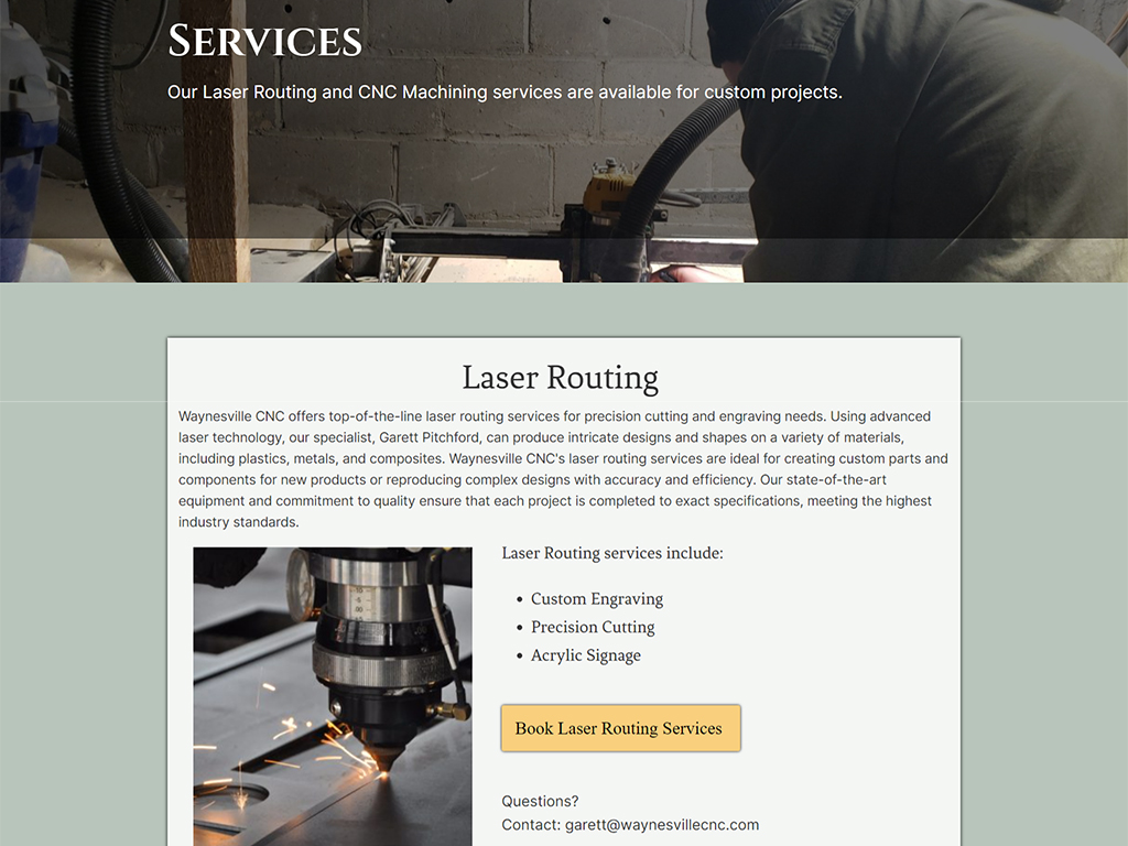 A services page for a laser routing service website