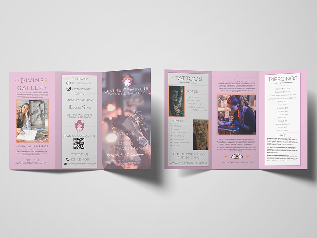 A brochure for a tattoo shop designed in InDesign