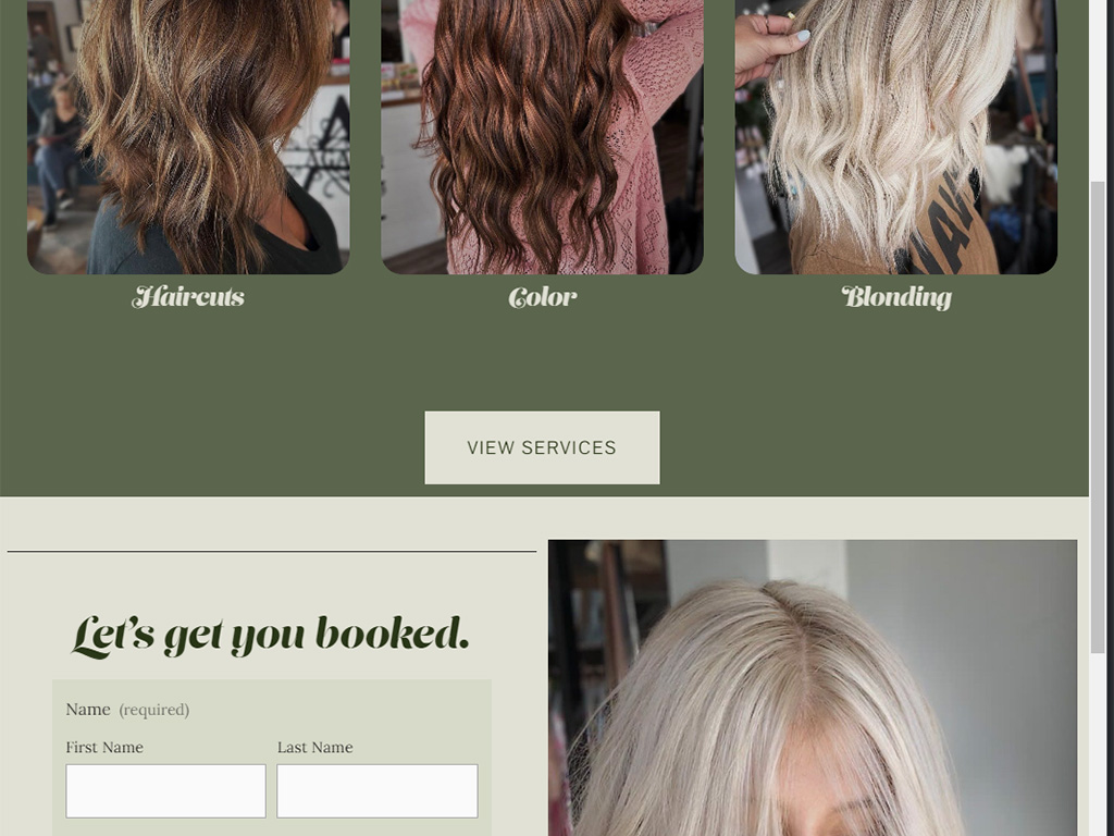 The contact section of a salon website